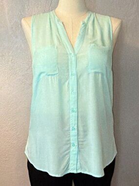 Old Navy Mint Green Lightweight Sleeveless Button-Down Rayon Top Large